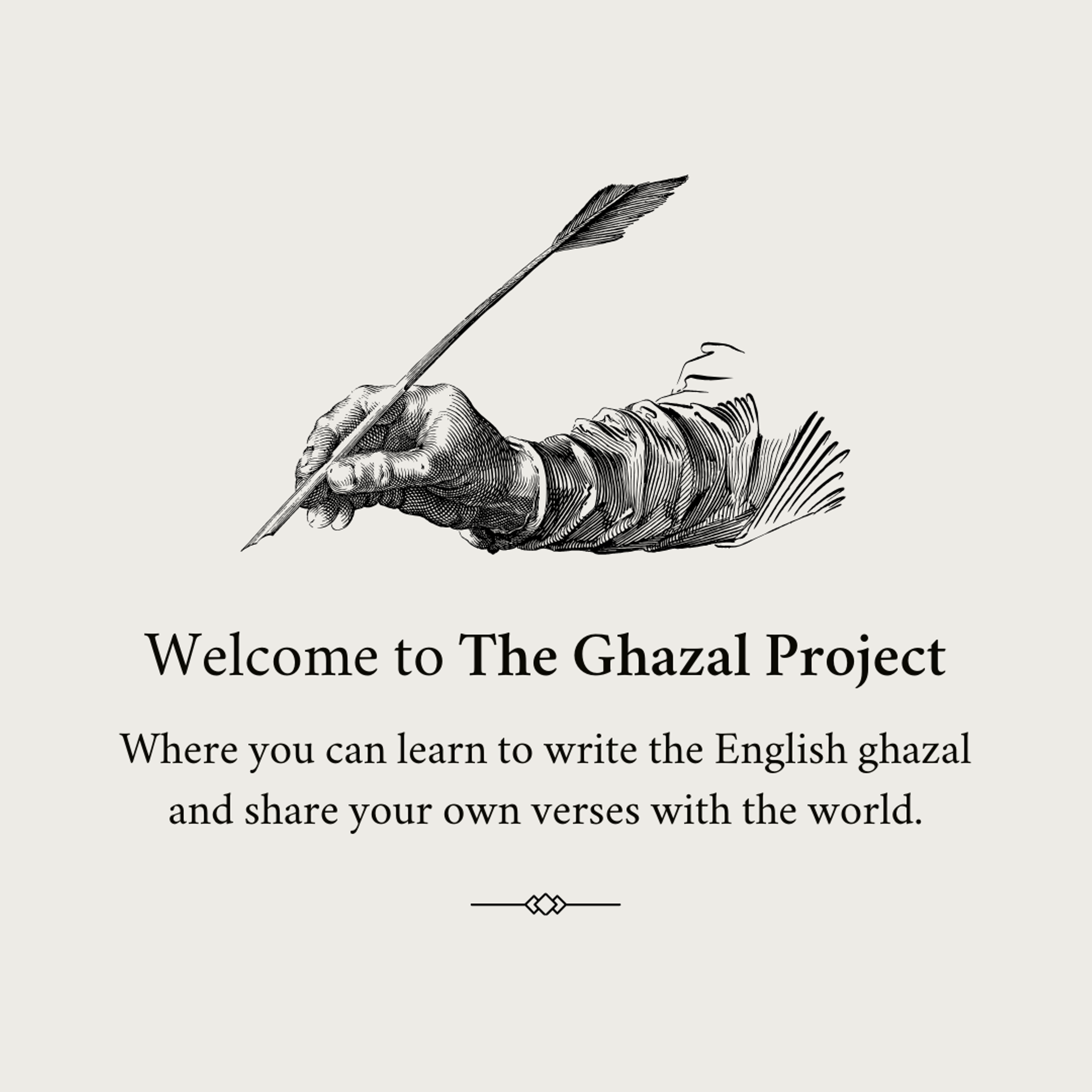 Hero banner with the text, "Where you can learn about the ghazal and share your own verses with the world."