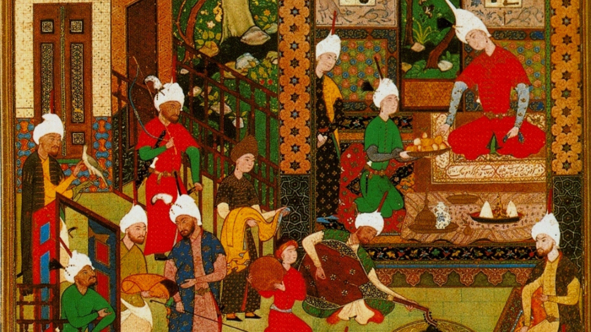 Khusraw Listening to Barbad Playing Music, Nizami's Khamsa (Five Poems), 16th century